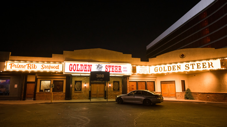 The Golden Steer Steakhouse, seen at night