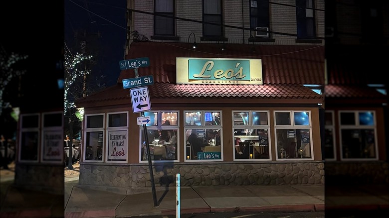 Leo's Grandezvous exterior, seen at night