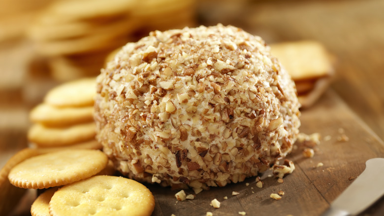 cheese ball with crackers