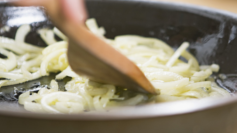 caramelizing onions in pan