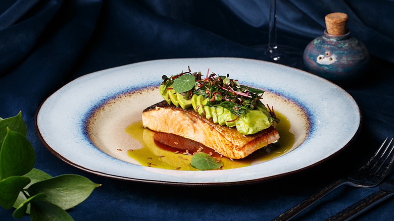 salmon with dill on dish