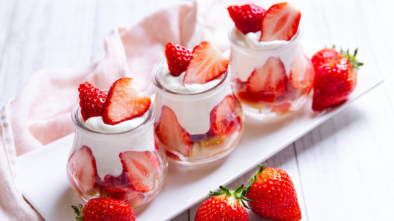 Jars of strawberries and cream