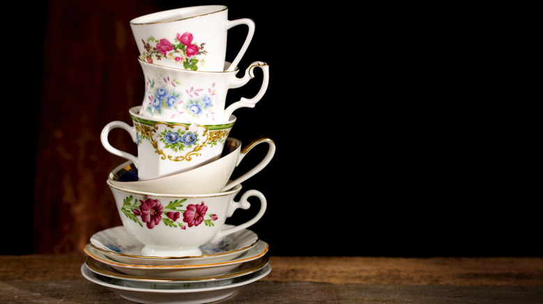 Stack of teacups and saucers