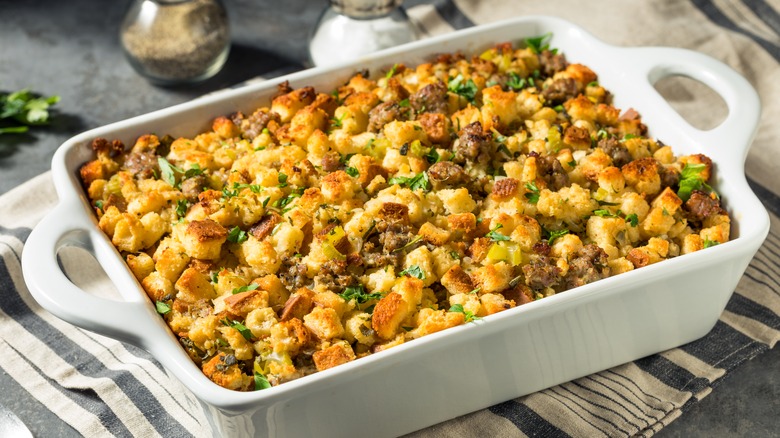 stuffing dish served in pan