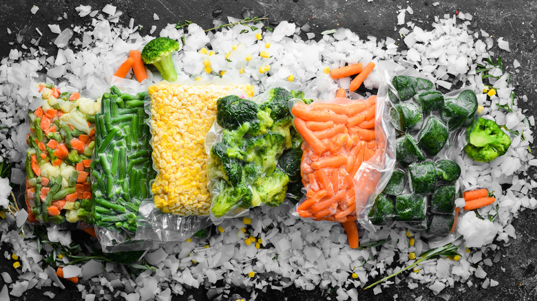 frozen vegetables packaged on ice