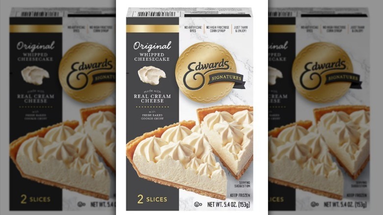 A box of Edwards Signatures cheesecake slices on white background