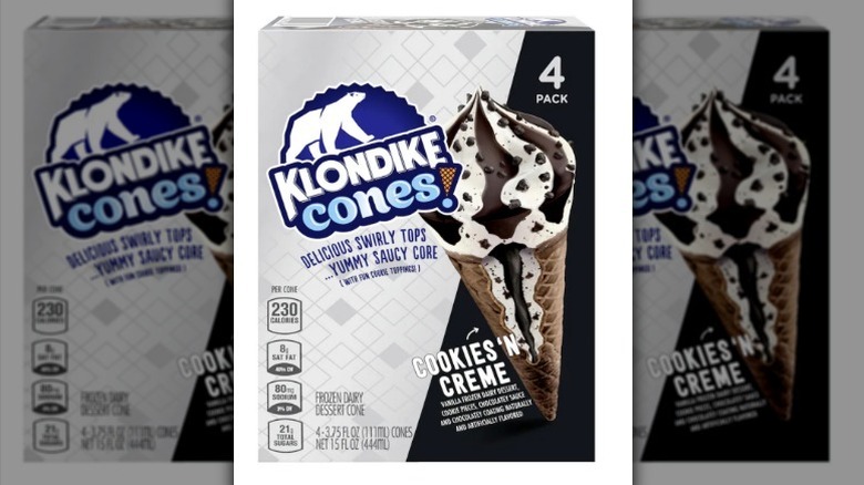 Klondike cones in gray and black box on white background
