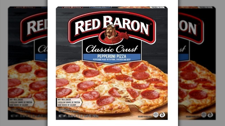 Red Baron pepperoni pizza on white background
