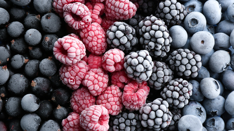 assortment of frozen blueberries, raspberries, and blackberries