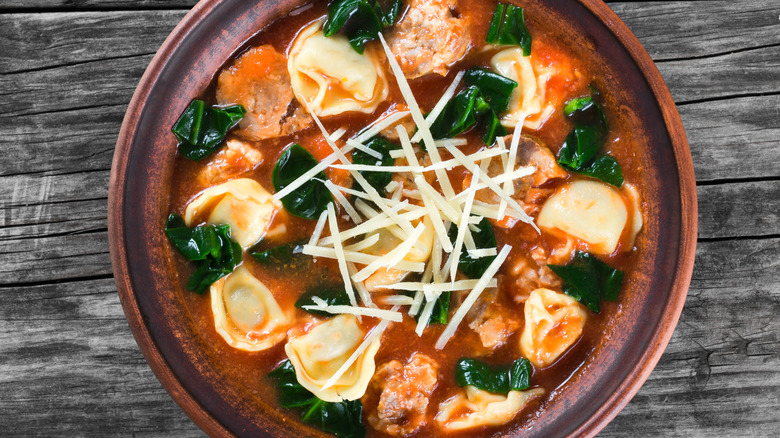 Tortellini soup with spinach