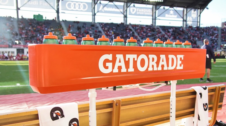 Gatorade beverage holder at football stadium 