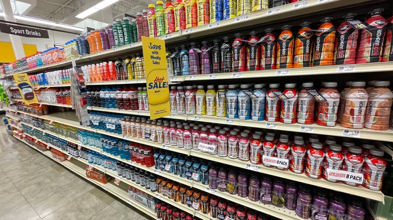 Sports drink aisle in store