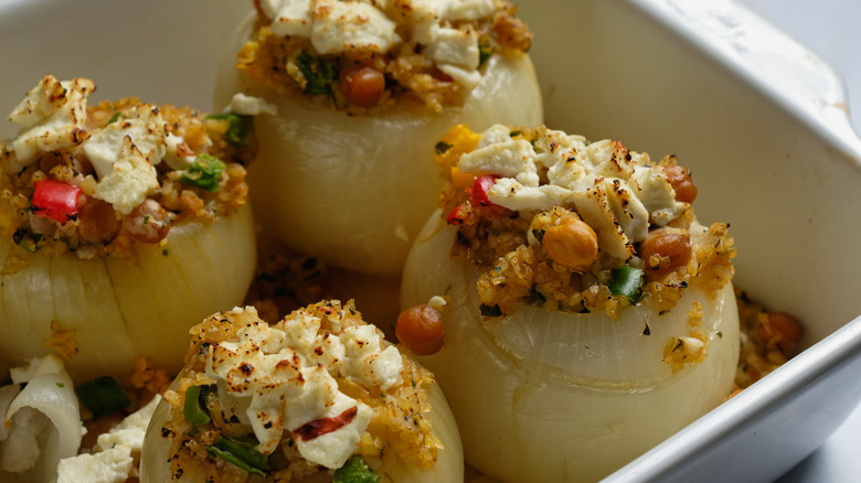 Close up of stuffed onions