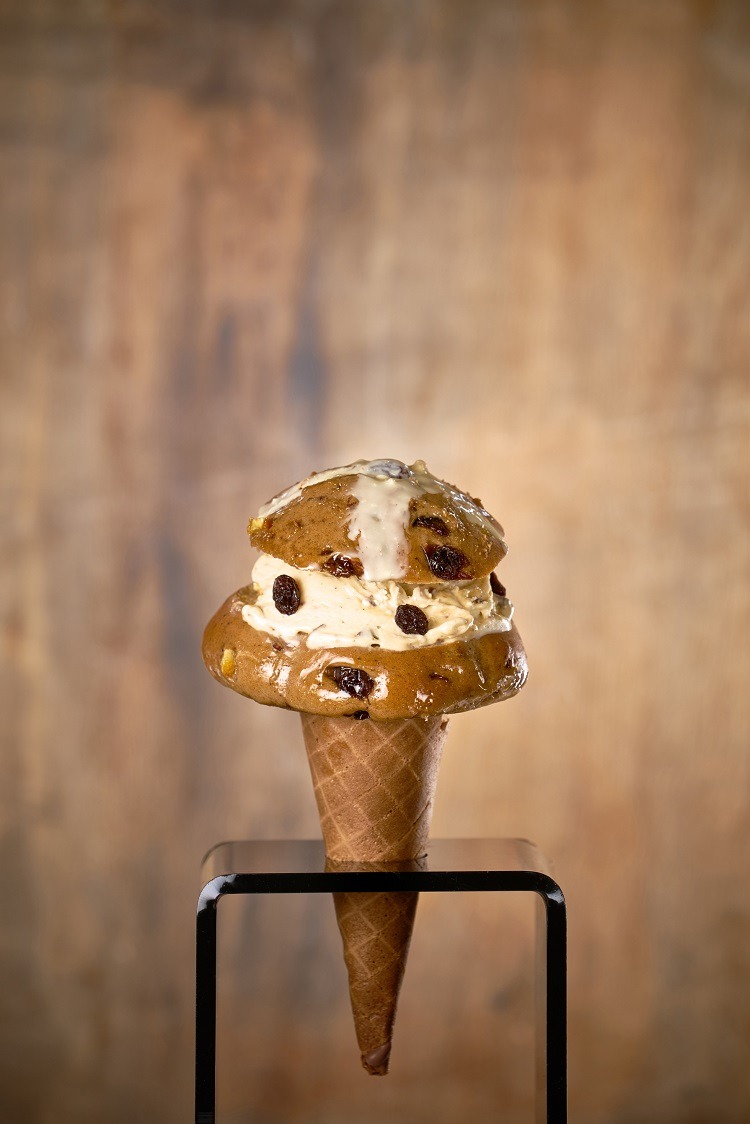 hot cross bun ice cream cone
