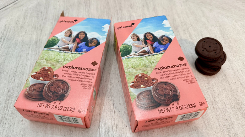 Two boxes of Exploremores and a stack of cookies