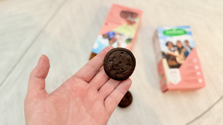 Hand holding an Exploremores cookie