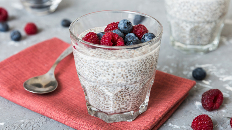 cup of chia pudding with berries