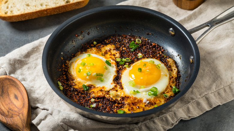 Eggs fried in chili crisp