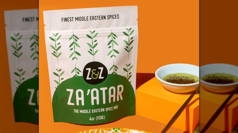A package of Za'atar seasoning by Z&Z on an orange background