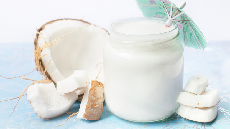 coconuts and coconut cream in a jar