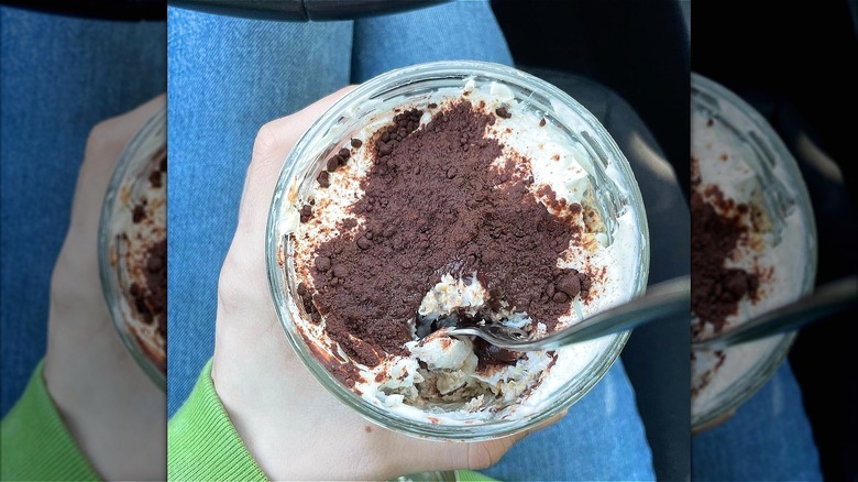 Tiramisu overnight oats with spoon 