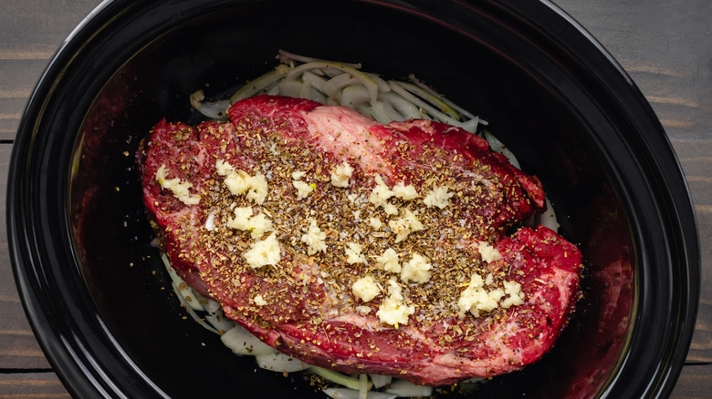 Beef roast in a slow cooker