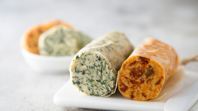 close up of two compound butters