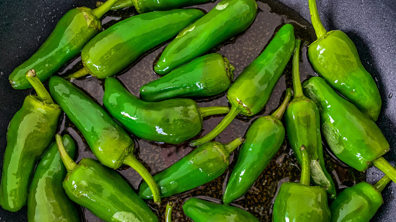 Roasted jalapeño in a skillet