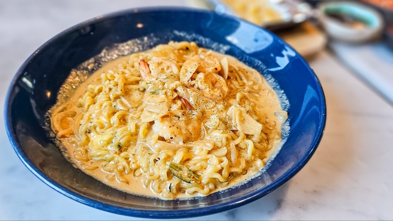 bowl of creamy ramen noodles
