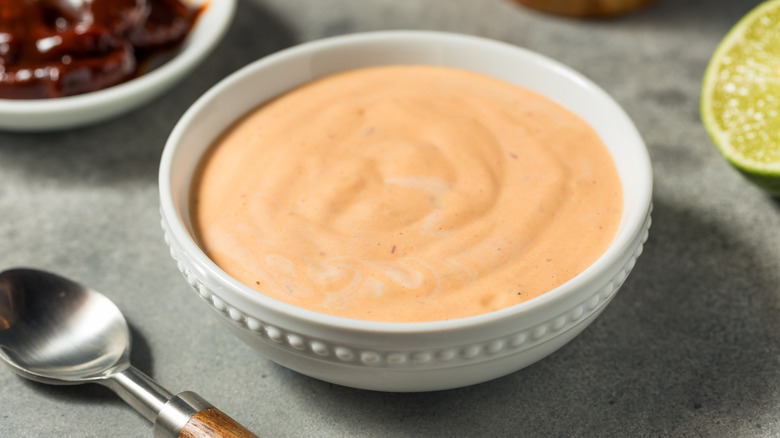 Ranch barbecue sauce in ramekin