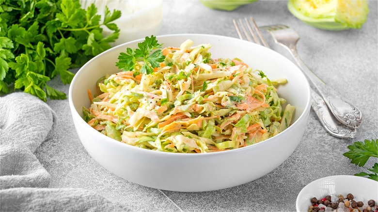 Bowl of coleslaw with fresh parsley 