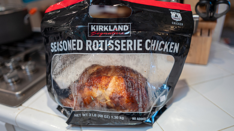 Costco Kirkland brand rotisserie chicken in a bag