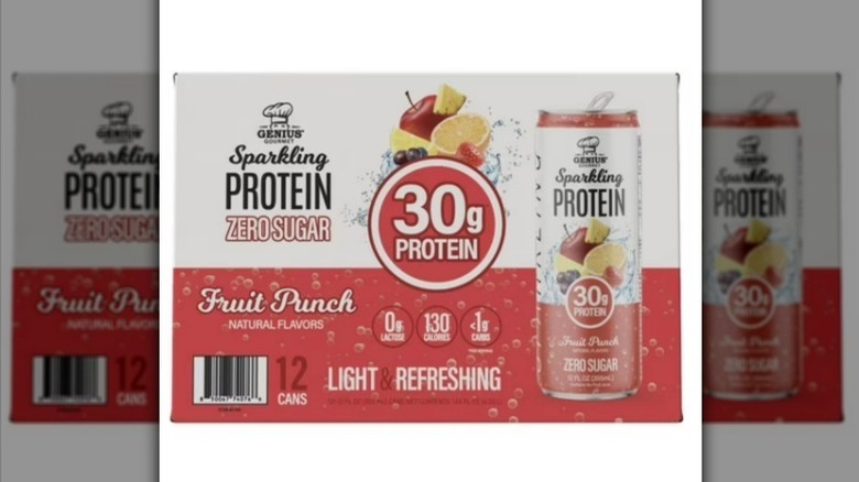 Sparkling protein drinks on white background