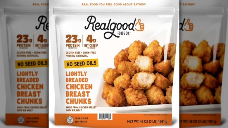 Real Good Foods chicken chunks on white background
