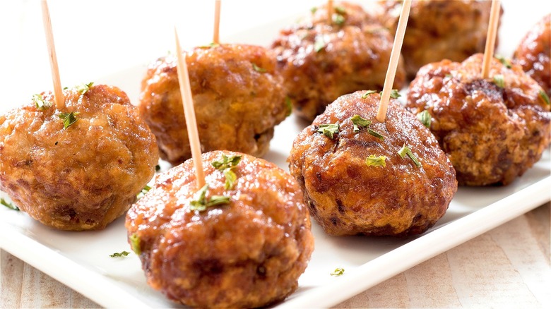 Appetizer meatballs with toothpicks 