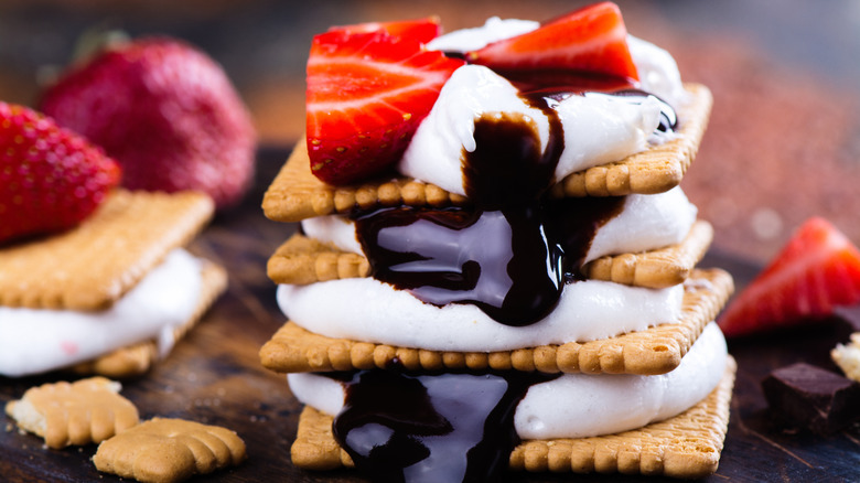 S'mores topped with strawberries