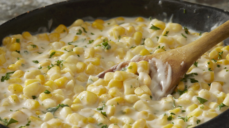 closeup of creamed corn in a bowl