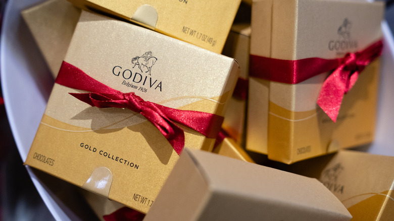 Gold Lady Godiva chocolate boxes