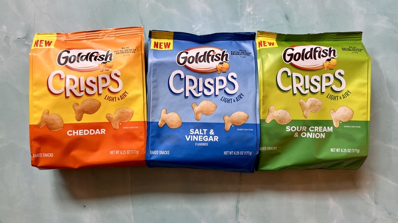 Assorted flavors of Goldfish Crisps