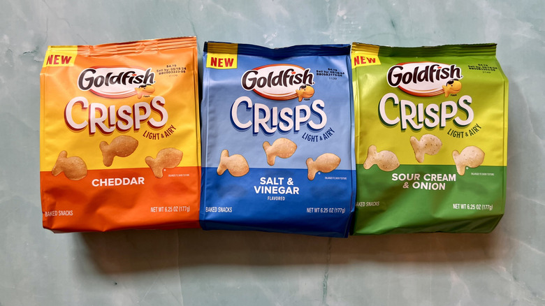 Assorted flavors of Goldfish Crisps