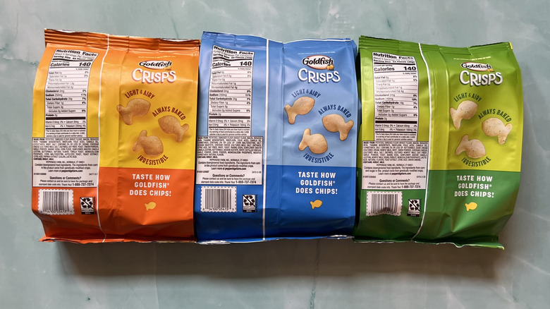 Back of Goldfish Crisps bags