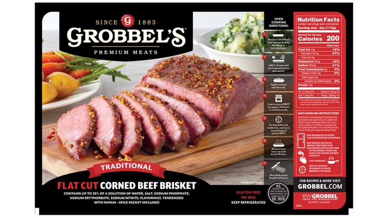Grobbel's Gourmet Corned Beef Brisket packaging on a white background.