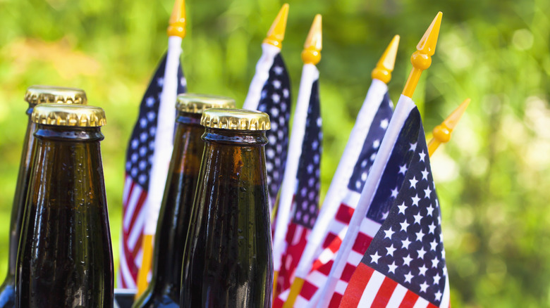 beer bottles and American flags