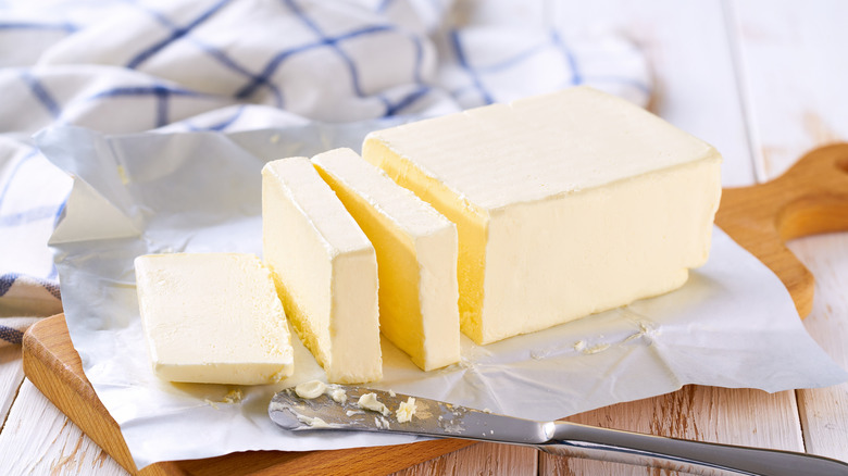 Butter on a wooden board