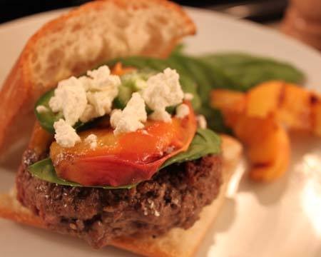 Grilled Bison Burger with Peaches and Jalapeno