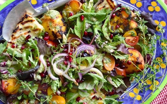 Grilled Halloumi and Peach salad