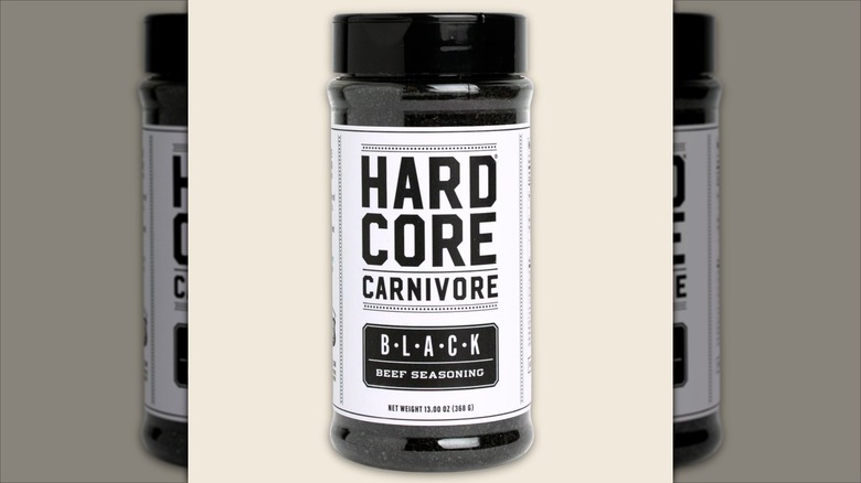 A bottle of Hardcore Carnivore Black Seasoning