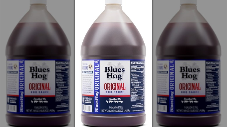 A 1-gallon bottle of Blues Hog Original BBQ Sauce