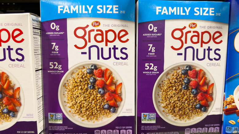 Post Grape Nuts cereal on shelf