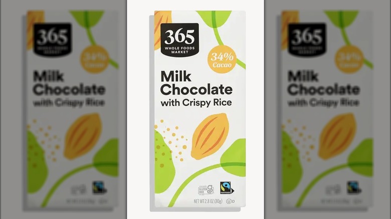 White packaging for 365 crispy rice milk chocolate bar